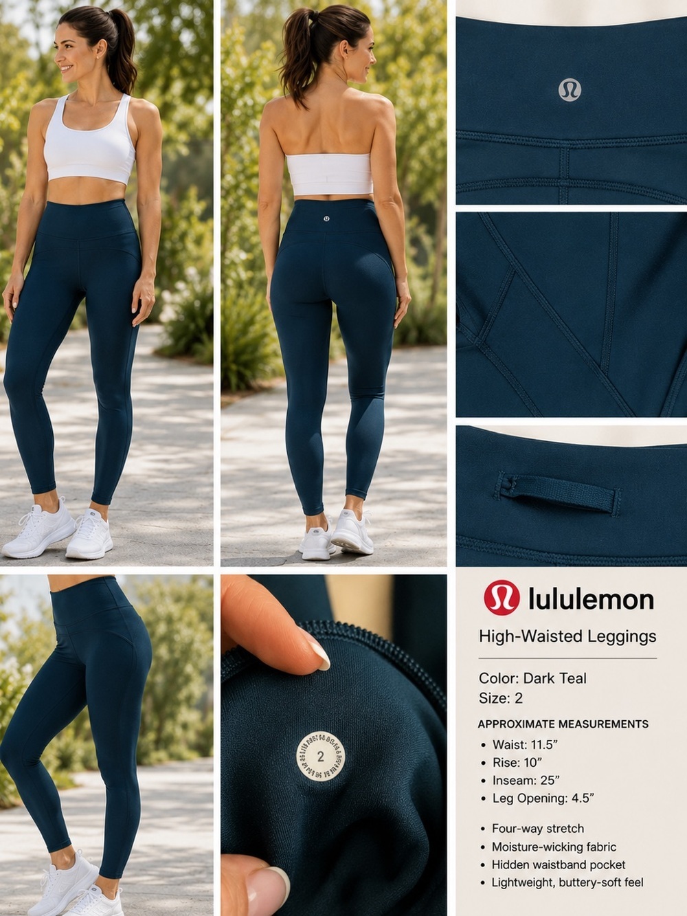 Lululemon Time to Sweat 25” High Rise Leggings Dark Teal Size 2